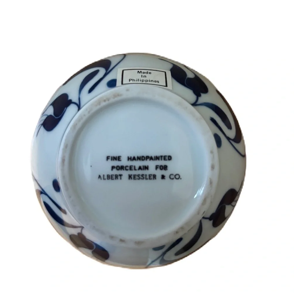 Albert Kessler & Co Hand Painted Porcelain Vase Blue & White Made in Philippines